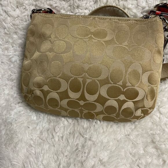 Coach poppy small canvas khaki logo crossbody bag sequins,black & Orange accents - Picture 8 of 15